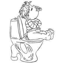 Malvorlage Verschlafener Junge auf der Toilette
