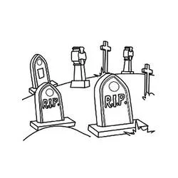 Malvorlage Friedhof mit Grabsteinen und Kreuzen