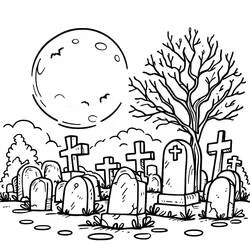 Malvorlage Friedhof unter einem Vollmond