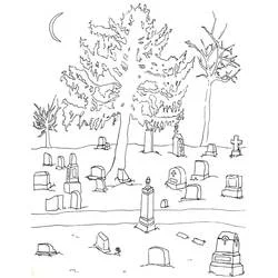 Malvorlage Friedhof unter einer Mondsichel