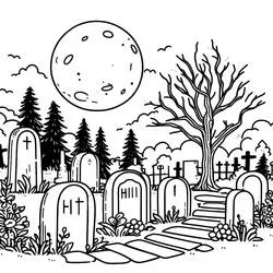 Malvorlage Friedhof bei Vollmond