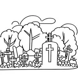 Malvorlage Friedhof voller Kreuze und Grabsteine