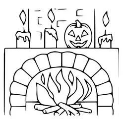 Malvorlage Halloween-Kamin mit Kürbis und Kerzen