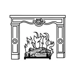 Malvorlage Kamin mit brennenden Holzscheiten