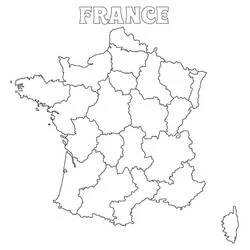 Malvorlage Karte von Frankreich mit Regionen