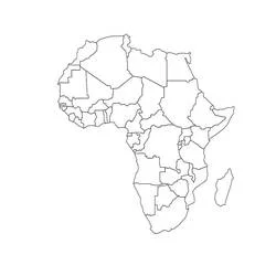Malvorlage Afrika mit Madagaskar rechts im Bild