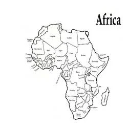 Malvorlage Afrika mit beschrifteten Ländern und Madagaskar