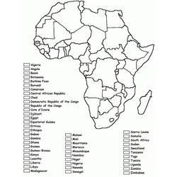 Malvorlage Karte von Afrika mit Grenzen und Länderliste