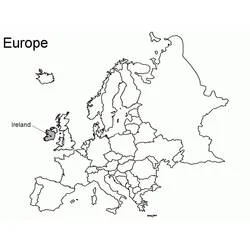 Malvorlage Karte von Europa mit hervorgehobenem Irland