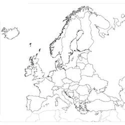 Malvorlage Karte von Europa mit Ländergrenzen