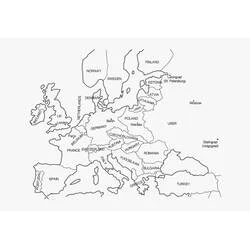Malvorlage Europa mit Hauptstädten Paris, London, Berlin