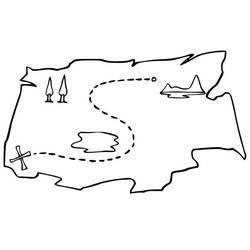 Malvorlage Schatzkarte mit gepunktetem Weg und Kreuz