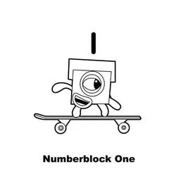 Malvorlage Zahlenblock eins fährt Skateboard