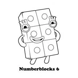 Malvorlage Zahlenblock 6 lächelnd mit sechs Punkten