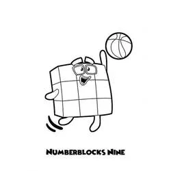 Malvorlage Zahlenblöcke neun spielt basketball