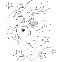 Malvorlage Kleines Pony Einhorn zwischen Sternen