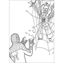 Malvorlage Spiderman im Kampf vor einem riesigen Spinnennetz