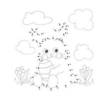Malvorlage Hase sitzt zwischen Wolken und Blumen