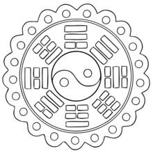 Malvorlage Mandala mit yin yang und trigrammen