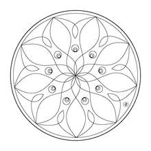 Malvorlage Mandala mit Blütenblattformen und kleinen Kreisen