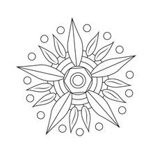 Malvorlage Mandala mit spitzen Blütenblättern und kleinen Kreisen