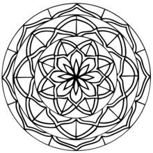 Malvorlage Mandala mit zentraler Blüte und geometrischen Bändern