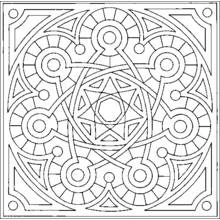 Malvorlage Mandala mit quadratischem Rahmen und Stern in der Mitte
