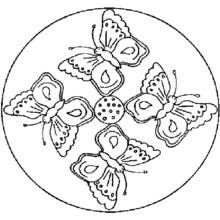 Malvorlage Mandala mit vier Schmetterlingen