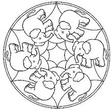 Malvorlage Mandala mit sechs Elefanten im Kreis
