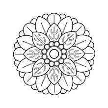 Malvorlage Mandala mit blattförmigen Blütenblättern
