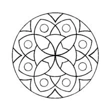 Malvorlage Mandala mit vier Blütenblättern und kleinen Kreisen