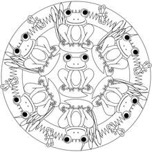 Malvorlage Mandala mit Fröschen und Libellen