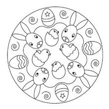 Malvorlage Osterliches Mandala mit Hasen und Küken