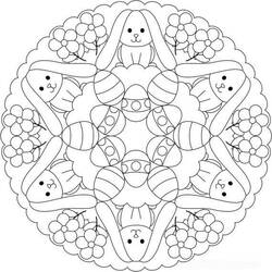 Malvorlage Oster-Mandala mit Hasen und Eiern