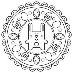 Malvorlage Osterhase im Zentrum eines Eier-Mandalas