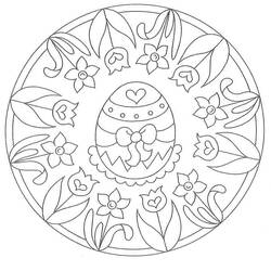 Malvorlage Oster-Mandala mit Ei und Blumen