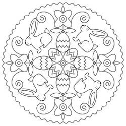 Malvorlage Oster-Mandala mit Hasen und Eiern