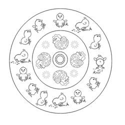 Malvorlage Oster-Mandala mit Küken
