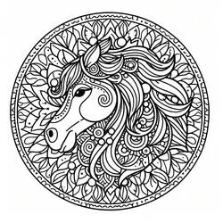 Malvorlage Pferde-Mandala mit blumiger Mähne