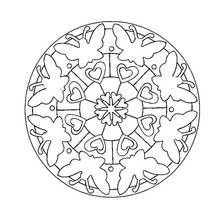 Malvorlage Schmetterlings-Mandala mit Herzen im Kreis