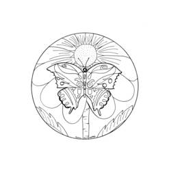 Malvorlage Schmetterlings-Mandala unter einer Sonnenblume