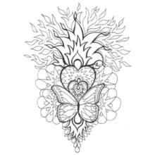 Malvorlage Schmetterlings-Mandala mit Flamme und Herz