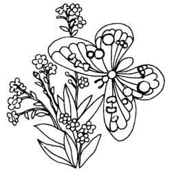 Malvorlage Schmetterling mit Blumen und Blättern