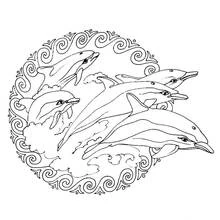 Malvorlage Delfin-Mandala beim Sprung durch die Wellen