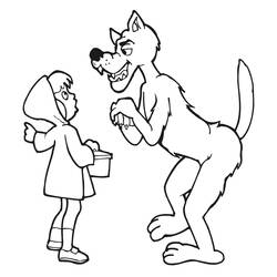 Malvorlage Rotkäppchen trifft den Wolf