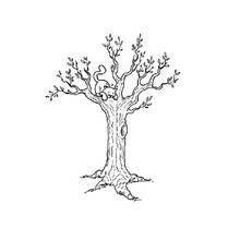 Malvorlage Baum mit einer Katze auf einem Ast