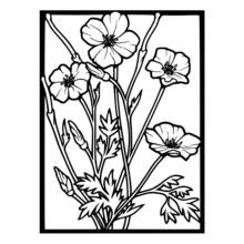 Malvorlage Mohn in dekorativem Rahmen