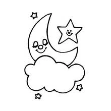 Malvorlage Lächelnder Mond auf einer Wolke mit Stern