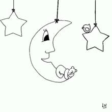 Malvorlage Mond, Sterne und Teddybär als Mobile