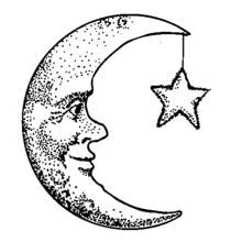 Malvorlage Mond mit Gesicht und einem hängenden Stern